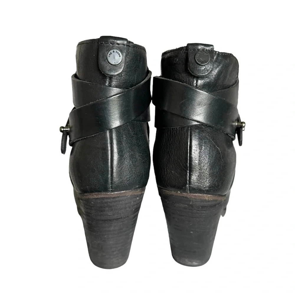 Rag & Bone Harrow Black Leather Heeled Ankle Boots Booties